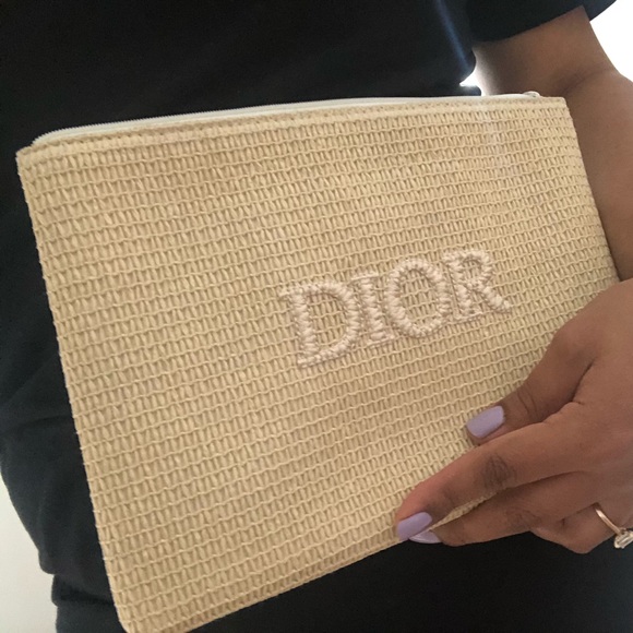 Dior Beauty Faux Raffia Pouch Makeup Bag Summer Travel Case Bag - Picture 6 of 7
